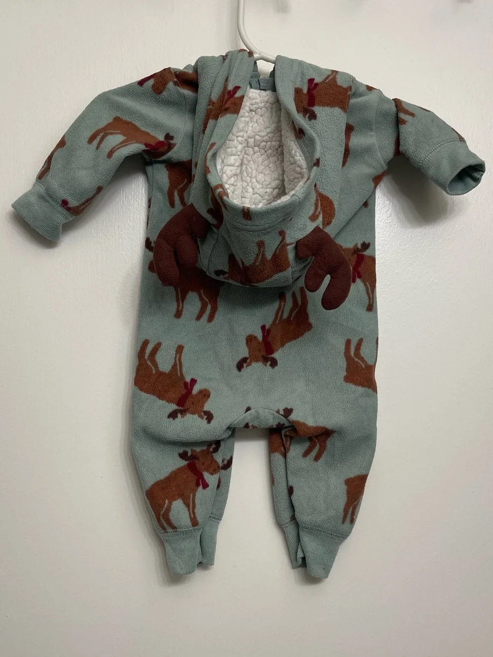 Carter's Sage Green Moose Print Hooded One-Piece